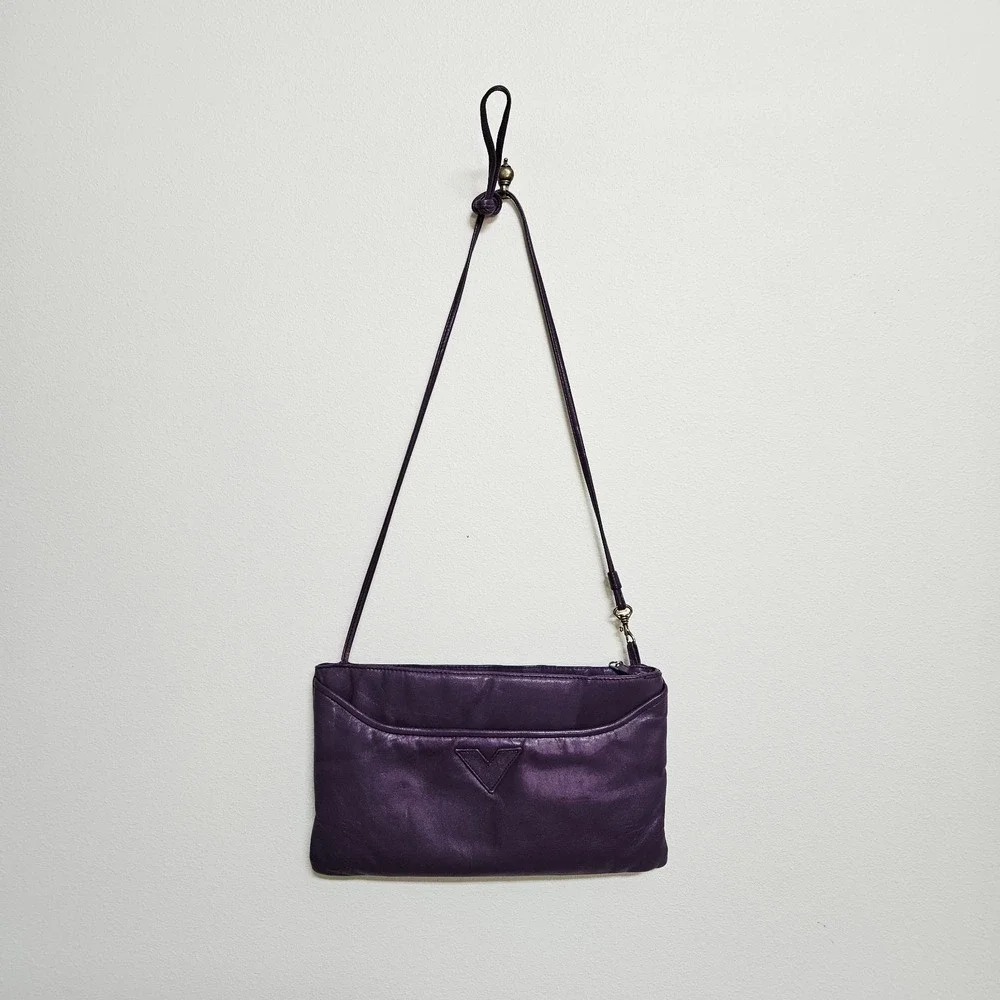 Vintage 80s Albi Purple Leather Purse Rectangular Thin Strap Crossbody Bag